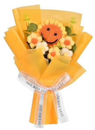 ZUXOLBIN Bouquet di fiori all'uncinetto fatto a mano bouquet di fiori artificiali in peluche bouquet di girasole lavorato a maglia per la festa della mamma bouquet di fiori finti eterni a maglia
