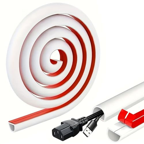 300cm Self-Adhesive Wire Organizer - 15mmx10mm Semi-Circular Flexible Cable Trunking, Anti-Tread PVC Soft Cable Duct for Floor and Wall Cable Tidy, TV Wires and Cable Management in Home Office, White