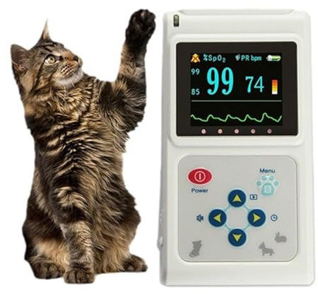 Pulsmesser Ohr, Handpulsoximeter, Pulsmesser Ohr-/Zungensensor, mit Sonde und USB-Kabel, Speicher- und Wiedergabefunktion, zur Verwendung in Familien- und Tierkliniken