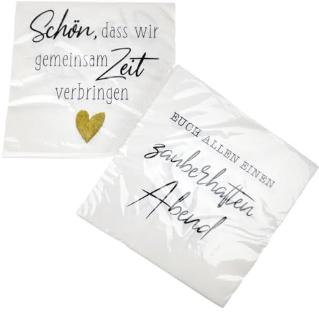 MACOSA CP64733_x2 Lot de 40 serviettes en papier avec inscription en allemand Blanc et noir 33 x 33 cm Décoration de table à 3 plis Serviettes en papier Serviettes décoratives Jetables Serviettes