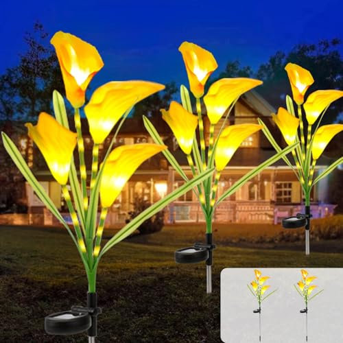 Acxilexy 2 Stück Solar Gartenlichter Außen, Calla-Lilien-Blumenlicht mit 32 LEDs und 4 Blumen, Wasserdicht Blumenlaterne, Solarleuchten für Patio, Rasen, Terrasse, Weihnachten Dekorationen