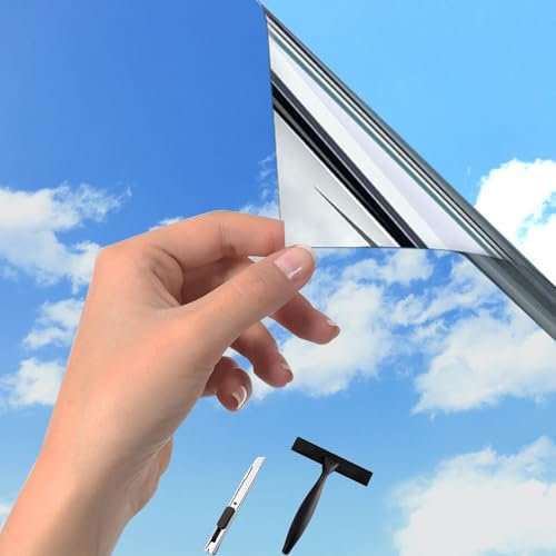 Guuteee Film de protection solaire, contre la chaleur, argenté, 60 x 400 cm, pour fenêtre intérieure ou extérieure, fenêtre, brise-vue, protection solaire, sans résidus