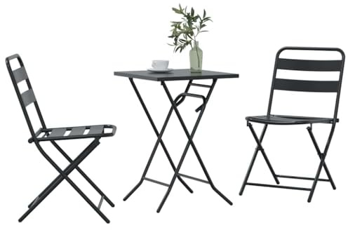 vidaXL Bistro Set Folding 3 pcs Anthracite Steel, Garden and Terrace, Contemporary Foldable Bistro Set, Outdoor Furniture, Compact Seating for Summer Patio Dining