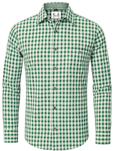 AMZHOTER Trachtenhemden Homme Chemise Traditionnelle pour Homme Chemise à Carreaux Manches Longues Manches Courtes Traditionnel Oktoberfest Verte Bleu Rouge