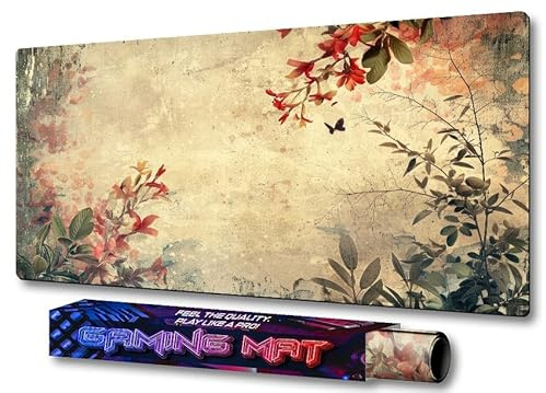 HUBDECO Schutzunterlage für den Schreibtisch - Schützt Schreibtisch vor Kratzern - Langlebig, Hitzebeständig - Pflegeleicht, Wasserfest - Mauspad - 70x35cm - Retro-Blumen Beige