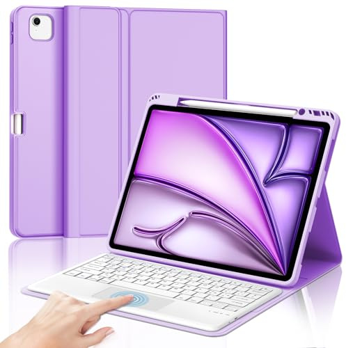 Tastiera per iPad Air 13 M4 2026/M3 2025/M2 2024/iPad Pro 12.9 3-6 Gen | Cover Keyboard Touchpad Staccabile, Italiano QWERTY, Custodia Tastiera Trackpad Bluetooth con Portapenna, Viola chiaro