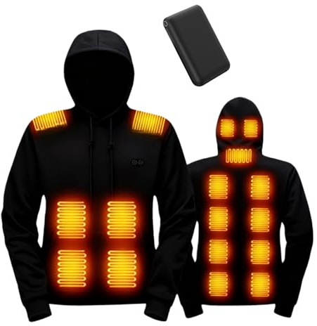 Battnot Testsieger 2025 Beheizbarer Hoodie mit 5000 mAh akku Heated Beheizter Kapuzenpullover mit Heizung Herren Damen Beheizbarer Pullover Plüsch Sweatshirt Kleidung Outdoor Körperwärmer Mantel