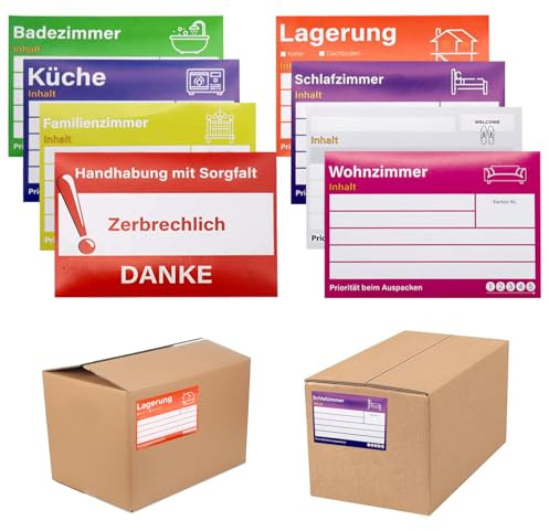 Große Umzugsetiketten, 80 Stück Umzugsaufkleber zum Beschriften Klebeetiketten Moving Selbstklebend Aufkleber Umzugskartons Ablösbar