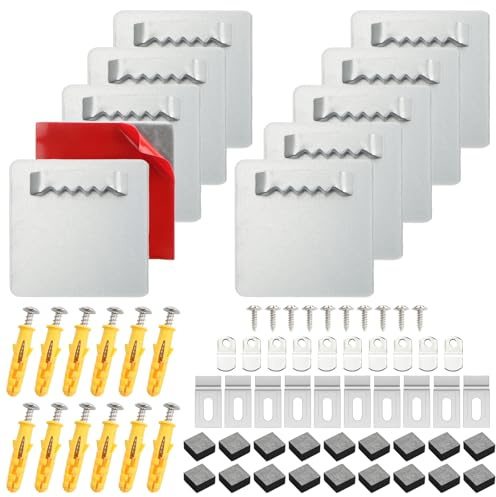 10 Pièces Accroche Tableau Alu Dibond Kit 4x4cm Attache Tableau Metal | 2 Méthodes D’installation Crochet Fixation Murale Cadre - Crochet à Vis Tableau/Sans Trou Accroche Photo Autocollant
