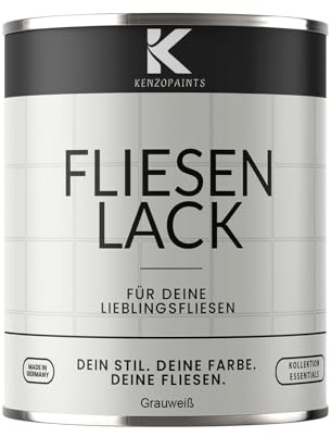 KENZOPAINTS Fliesenlack Fliesenfarbe Seidenmatt Farben Lack Fliesen Wand Boden Bad Küche Wandfliesen Bodenfliesen (Grauweiß - RAL 9002, 2,5 Liter)