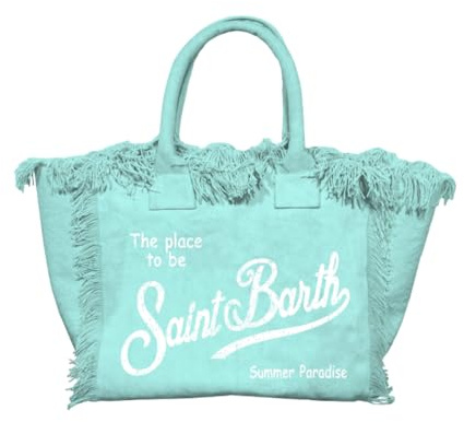 Saint Barth MC2 Borsa Colette in Canvas di Cotone Verde Acqua Dimensioni: 30 x 22 x 15 cm
