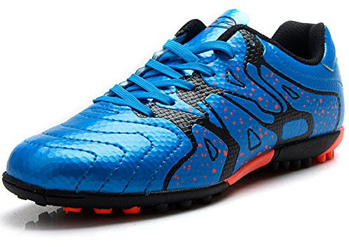 rismart Tiebao Niños Difícil Suelo Artificial Velocidad PU Cuero Fútbol Zapatos (Azul, Niño pequeño EU30)
