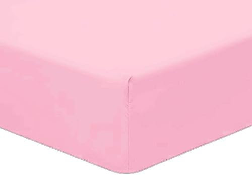 AmigoZone Pollycotton 180 TC Non Iron 25cm Fitted Bed Sheet (Double, Pink)