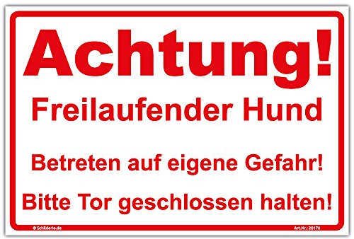 Schild Achtung Freilaufender Hund Hinweisschild 300x200mm stabile Aluminiumverbundplatte 3mm stark, inkl. 4 Eckbohrungen