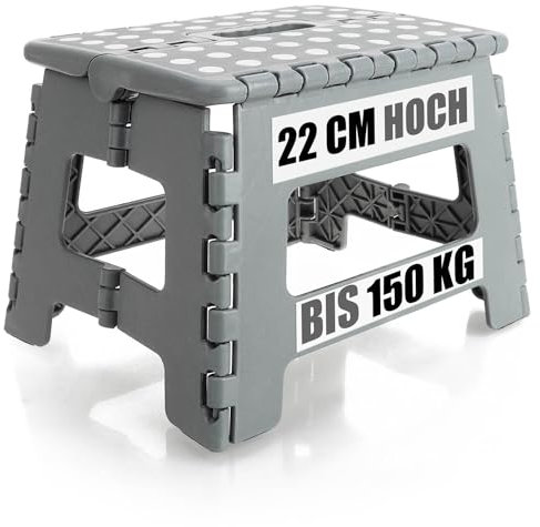 COM-FOUR®, scaletta pieghevole, portatile, antiscivolo e salvaspazio, portata fino a 150 kg grau