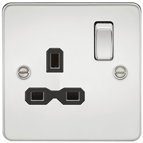 Knightsbridge FP7000PC Flat Plate 13 A 1G DP Switched Socket, Polished Chrome
