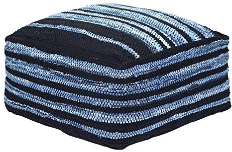 Homescapes Sitzpouf Texas 60x30 cm, Denim Hocker, Jeans Pouf blau gestreift, Sitzquader Bodenkissen quadratisch