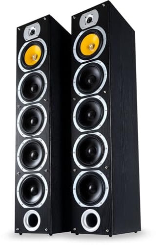 Bennett & Ross Exosphere 4-Wege HiFi Standlautsprecher Paar (200W RMS, 6,5 Subwoofer, 6,5 Tieftöner, 3X 6,5 Mitteltöner, 1 Hochtöner, Bassreflex-Konstruktion, Maserung in Holzoptik) schwarz