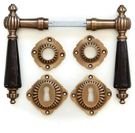 Antikas – Poignée de porte en laiton – Joli poignées de porte décorées comme des ferrures anciennes