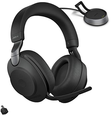 Jabra Evolve2 85 UC Kabellose Kopfhörer mit Link380c & Ladeständer, Stereo, Schwarz - Kabelloses Bluetooth-Headset für Anrufe und Musik, 37 Stunden Akkulaufzeit, Advanced Noise Cancelling Kopfhörer