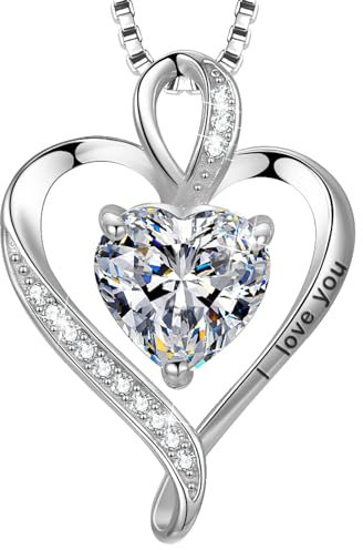 LAVUMO Herz Kette Damen Silber 925 I love you Halskette Damen Personalisierter schmuck Geschenke für Frauen Frau MaMa Freundin an Geburtstags Valentinstag Muttertag Mit Rose Geschenkbox