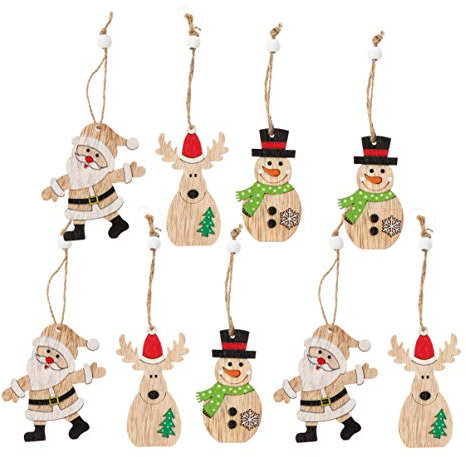 BESPORTBLE 9Pcs Weihnachtsbaum Holz Anhänger Holz Weihnachtsmann Schneemann Hängenden Tags LKW Ausschnitte Weihnachtsbaum Dekoration (Stil 1)