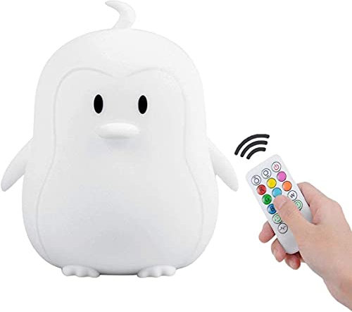 Tianhaixing Veilleuse rechargeable en silicone souple en forme d'animal, ajustez la luminosité et 9 couleurs via le contrôle tactile et la télécommande, convient aux enfants/adultes (grande Manchot)