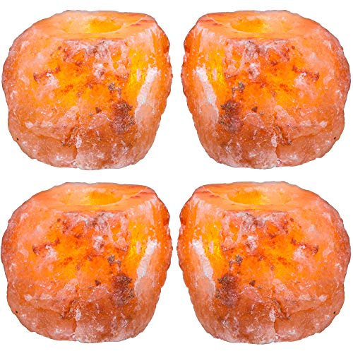 Giggi 4 x Set Himalayan Salt Lamp Tea Light Candle Holder, Natural Pink Tea Light Candle Holders, Himalayan Pink Salt Tealight Candle,Tealight Candle Set Aromatherapy Candle for Meditation Accessories