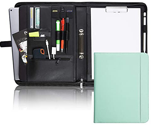 Vebon® Schreibmappe Ringbuch A4Paris I Reißverschluss + Klemmbrett I Konferenzmappe + Laptoptasche I extra Stauraum I Kunstleder I Türkis
