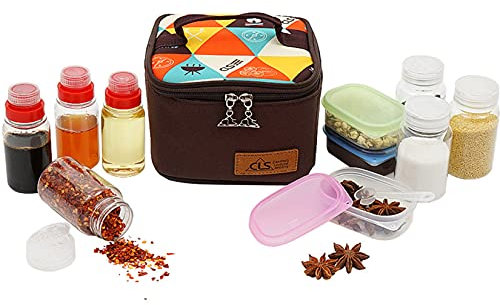 RoseFlower Outdoor Gewürzgläser Set, Set of 10 Stück Tragbar Plastik Gewürzbehälter Camping BBQ Gewürz Flaschen Set mit Reisetasche - 80/100ml - zur Salz Pfeffer Kräuter- & Gewürze Aufbewahrung