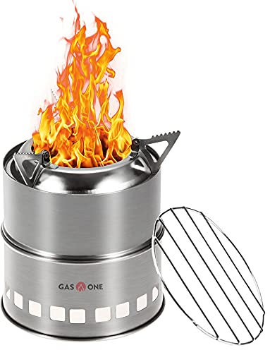 Gas One Tragbarer Kocher - Holzofen Edelstahl Campingkocher Tragbare Holzofen für Picknick BBQ Camping Wandern mit Grillrost
