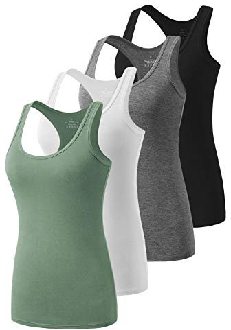 Ymmchy Workout Tank Top Damen Racerback Shirt Tanktop Unterhemd 4er-Pack Black/Gray/White/ArmyGreen XL