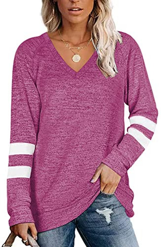 Famulily Women's Cozy Knit Sweater Warm and Pretty V Neck Long Sleeve Loose Fit Pullovers Jumper Rose Red XL