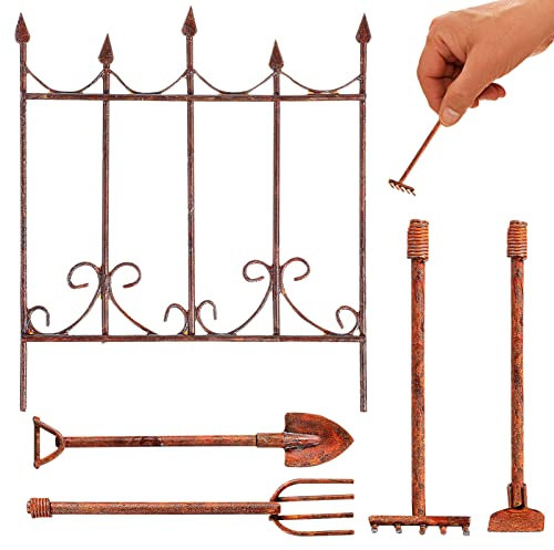 Happyyami 5 Stk Ornamente Zen-gartengeräte Gartendekoration Aus Rostigem Metall Zubehör Miniatur-rostiges Gartengerät Werkzeugkasten Eisen Landwirtschaftliche Werkzeuge Sukkulenten
