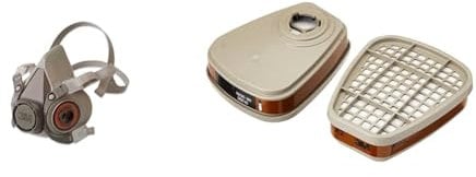 3M 6100M Respiratore a Semimaschera anti-gas/anti-fumo Riutilizzabile, Misura Piccola, Certificato EN di sicurezza, Taglia M & Filtro per Vapori Organici 6055, A2 per le Serie 6000 E 6500, 1PR/PK