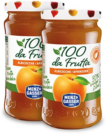 Menz&Gasser, Composta di Albicocche 100Dafrutta, 100% Frutta IQF di Alta Qualità, Lavorata con Passione in Trentino-Südtirol, Senza Glutine, Vegan, 2 Vasi x 240 g
