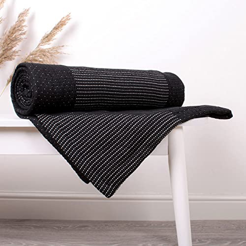 Appletree - Black Bedspread (150cm x 200cm) - 100% Cotton Soft Quilted Throw - Blanket
