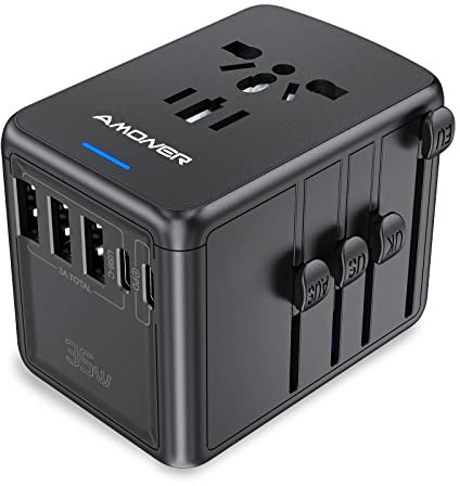 Amoner 35W Adattatore Spina Da Viaggio Universale Spina Adattatore Internazionale con Due Porte USB per Giappone Cina Canada USA EU UK AU Circa 250 Paesi per Natale