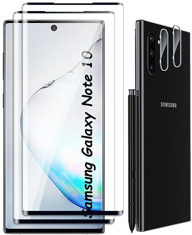 Fyqzio [2+2 Pièces Verre Trempé Pour Samsung Galaxy Note 10 et Caméra Arrière Protecteur,Sans Bulles,9H Dureté,Anti-Rayures,3D Couverture Complète,HD Film Protection Ecran pour Samsung Galaxy Note 10