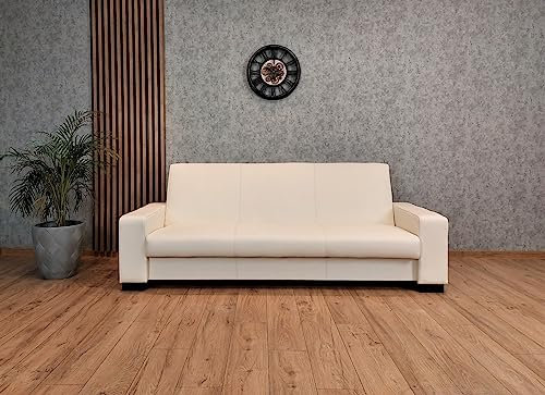 Quattro Meble Long Life Echtleder 3 er Sofa Atlanta aufklappbar Couch mit Schlaffunktion und Bettkasten Breite 230cm Ledersofa Echt Leder Toledo Bianco Altweiß große Farbauswahl !!!