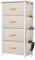 YITAHOME Kommode, 4 Stoffschubladen mit Griffen, Aufbewahrungsschrank mit Haken, Schubladenschrank mit Seitentaschen, Schrank,Metallgestell, stoffkommode für Schlafzimmer,Wohnzimmer,Flur,Büro,beige