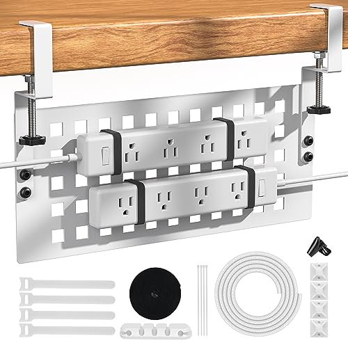 OASHISU Kabelkanal Schreibtisch mit einfacher Montage - Einstellbar, Zerstörungsfreie Installation Stanzfreier kabelmanagement Kabelführung für Büro Home-Office 40 * 17cm, Weiß (Stil-1)