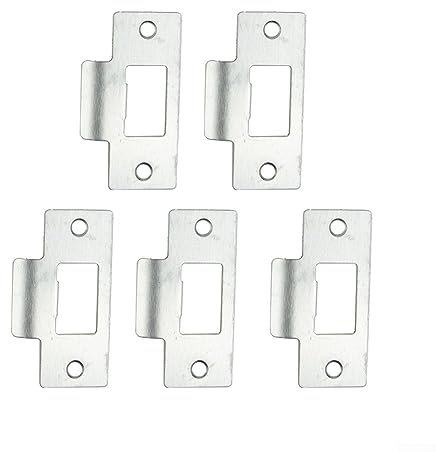 5pc Standard Tubular Latch Replacement Striker Plate Nickel Plated Strike Plate Satin Nickle Latch Door Frame + Dust Box + Matching Screws