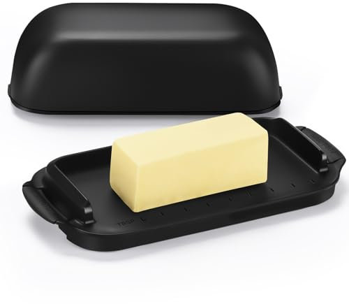 AONCO Butter Dish with Lid, Butter Container Holds for Countertop, Unbreakable Butter Keeper for Home Kitchen Decor, Perfect for East/West Coast Butter, BPA-free, Microwave/Dishwasher Safe (Black)