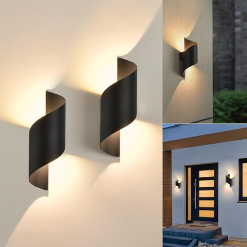 KUKAK LED Wandleuchte Innen/Außen,10W Außenleuchte Wandlampe,IP65 wasserdichte Außenwandleuchte 3000K Warmweiß Wandbeleuchtung,Modern Up Down Dekorative Wandlichter für Garten,Balkon,Wohnzimmer,2PCS