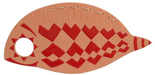 Ceramiche Santalucia: Topfuntersetzer Fische, handgefertigt und verziert mit leuchtend roter Keramikglasur. Durchmesser 50 cm.