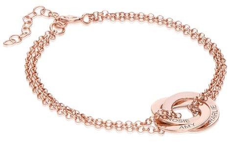 MYKA – Personalisiertes Russisches Ring-Armband mit Inschriften – individuelles Geschenk für Sie, Frauen – zierliches Geschenk für Weihnachten, Muttertag (750er rosé vergoldetes 925er Sterlingsilber)