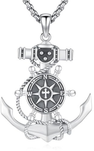 Eusense Anker Halskette 925 Sterling Silber Kompass Halskette Kette Anker Anhänger Halskette Schmuck Geschenk für Männer Frauen