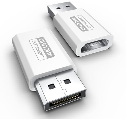4K DisplayPort zu HDMI Adapter 2-Stück, JSAUX DP PC zu HDMI Monitor Konverter Video UHD 2K@120Hz,4K@30 DP Stecker zu HDTV Buchse Adapter Kompatibel mit Dell, Lenovo, HP,GPU, AMD, NVIDIA, Desktop -Weiß