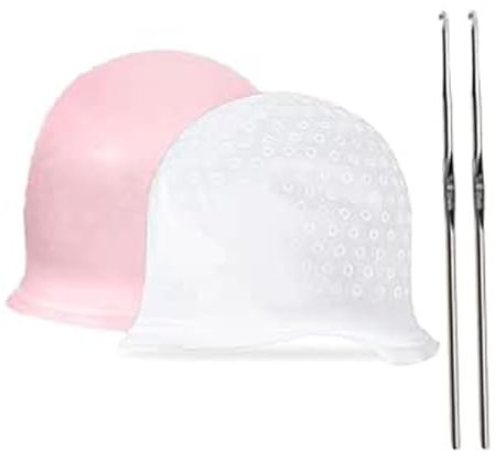 Cuffia per Meches, Cappucci Capelli Silicone, Strumenti Professionali per Parrucchieri,Cuffia per Meches Strumento Professionale per Colore dei Capelli per Donne Ragazze Tintura Capelli (2 Set)